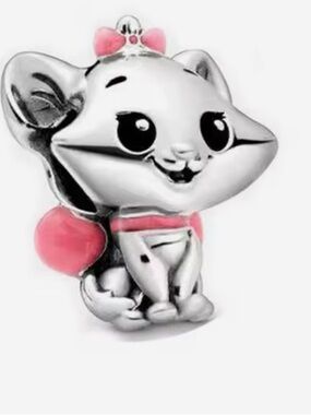 Sterling Silver Cat Charm  with Pink Accents